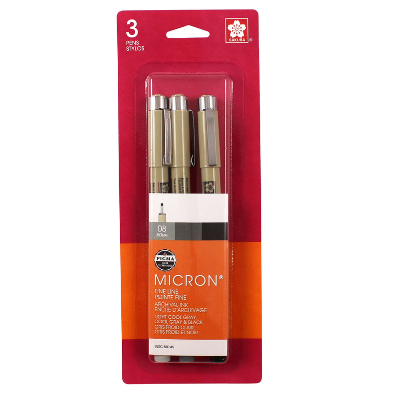Bc Micron Pens 3ct 08 Gray & Black