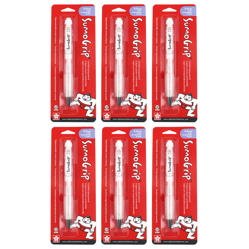SumoGrip Comfort Grip Mechanical Pencil, 0.5mm, White, Blister Card, Pack of 6