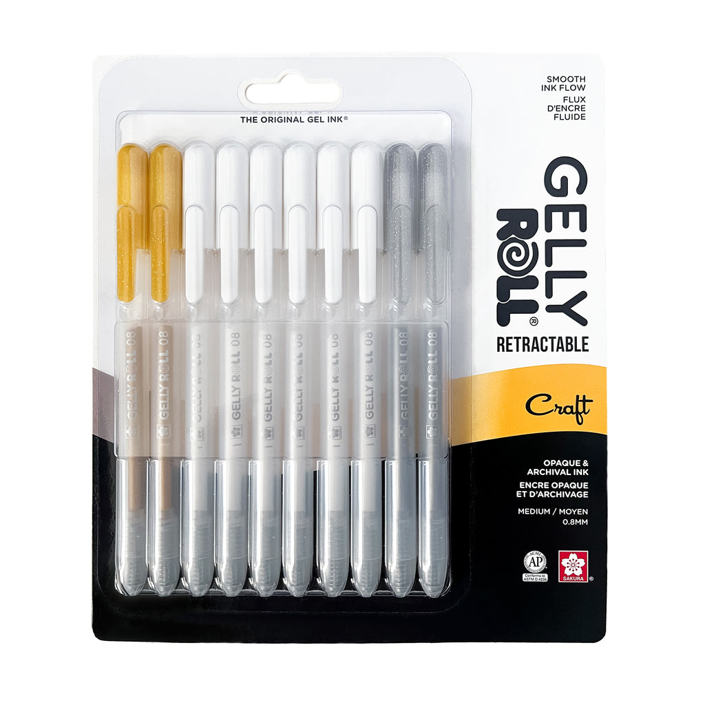 Retractable Craft Gel Pens, Assorted Colors, 10-Pack, Blister Card
