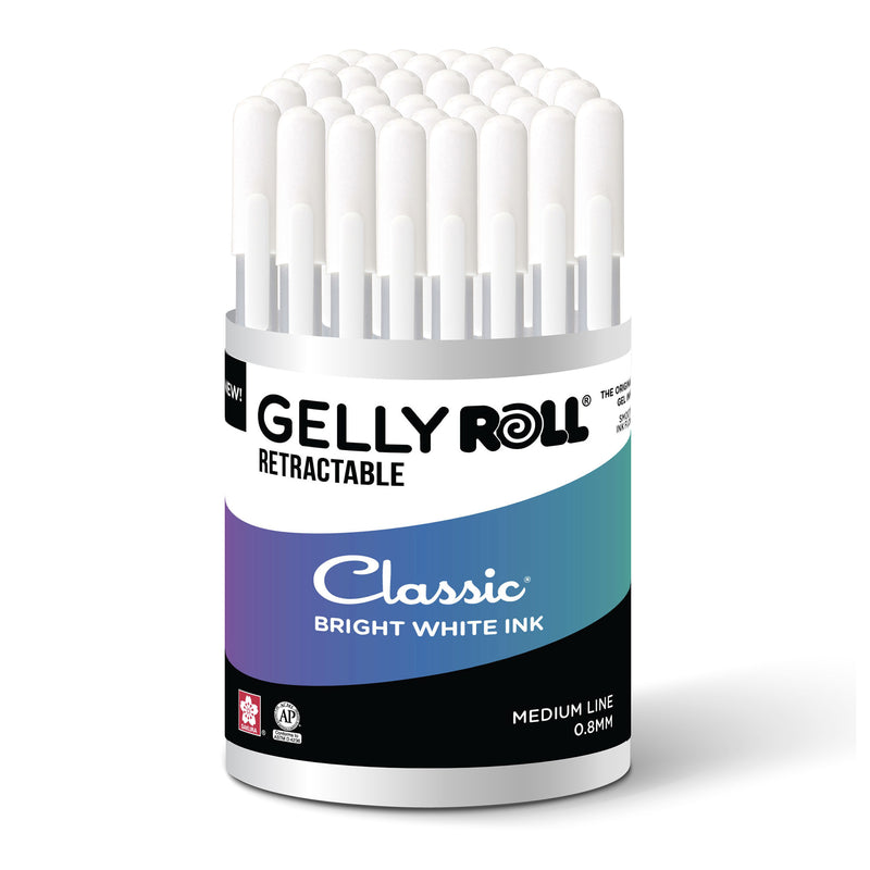 Retractable Classic Gel Pens, 08 Medium Point, White, 36-Piece Pack in Display Cup
