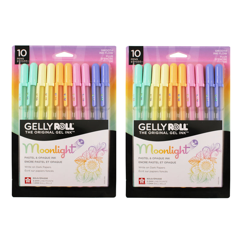 Moonlight Gel Pens, 10 Bold Point, Assorted Pastel Colors, 10 Per Set, 2 Sets