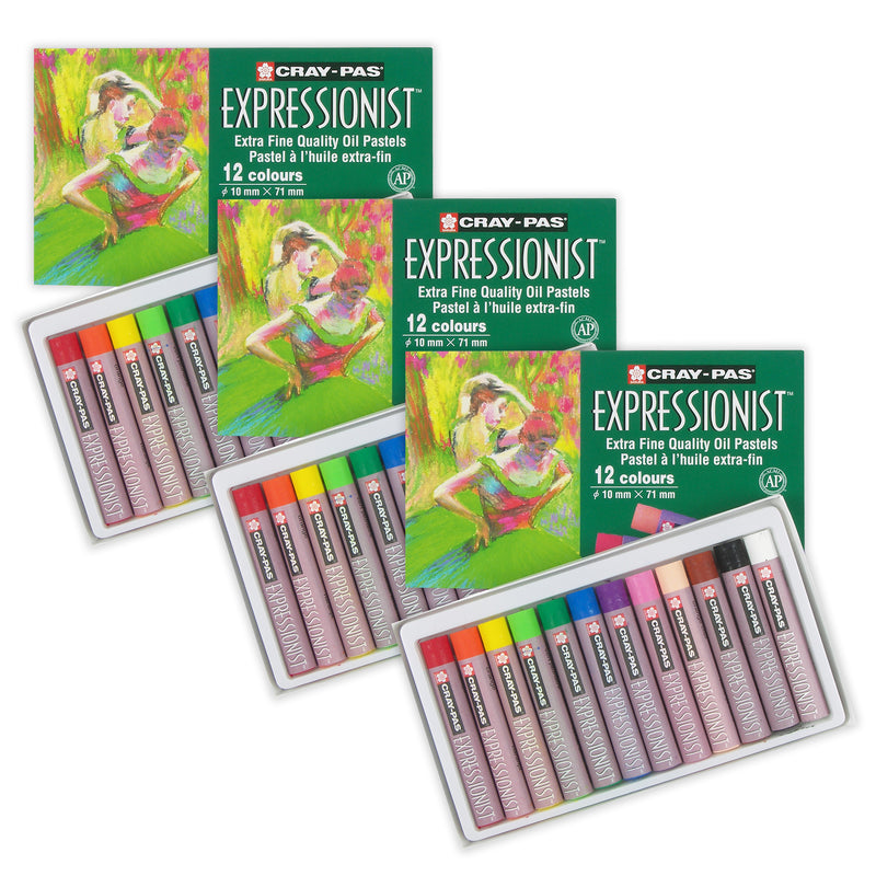 Cray-Pas Expressionist Oil Pastels, Assorted Colors, 12 Per Set, 3 Sets