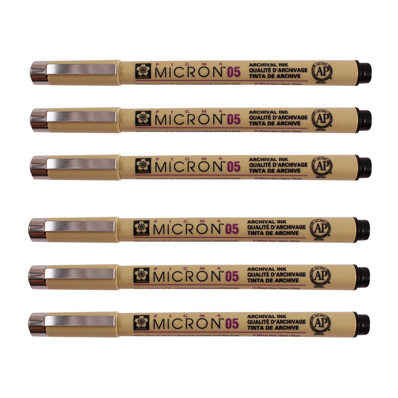 Pigma Micron Pen, Black, 0.45mm Size 05, Pack of 6