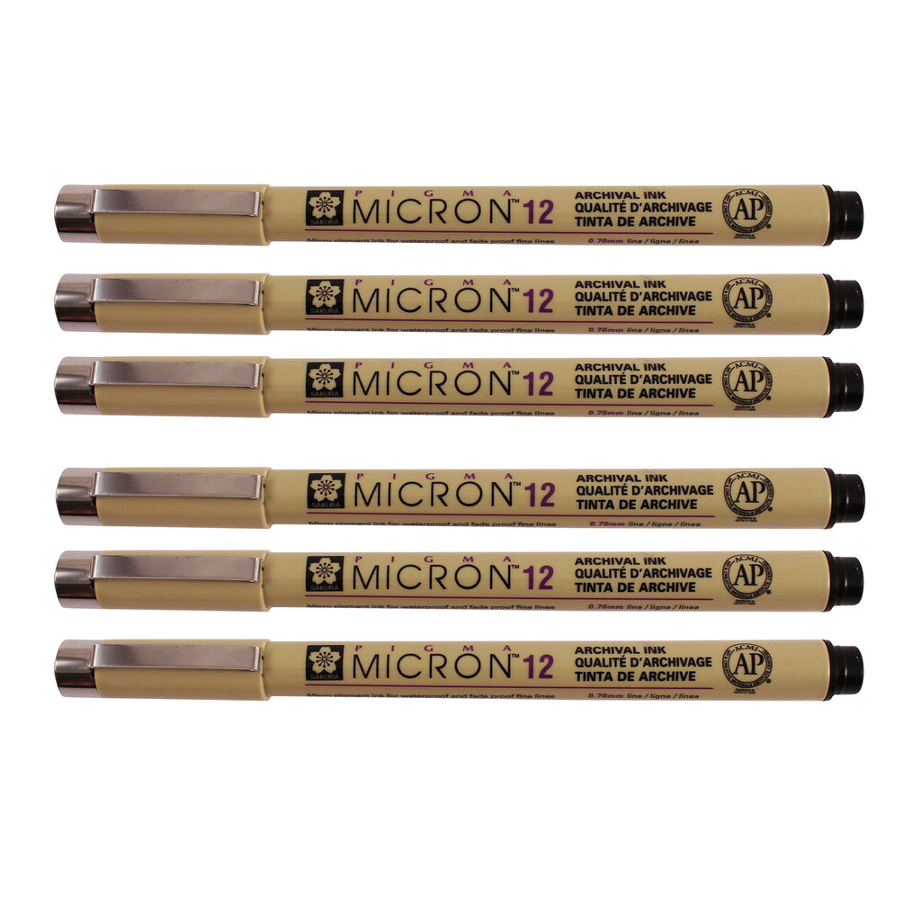 Pigma Micron Pen, Black, 0.70mm Size 12, Pack of 6