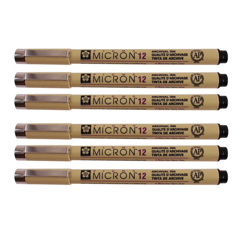 Pigma Micron Pen, Black, 0.70mm Size 12, Pack of 6