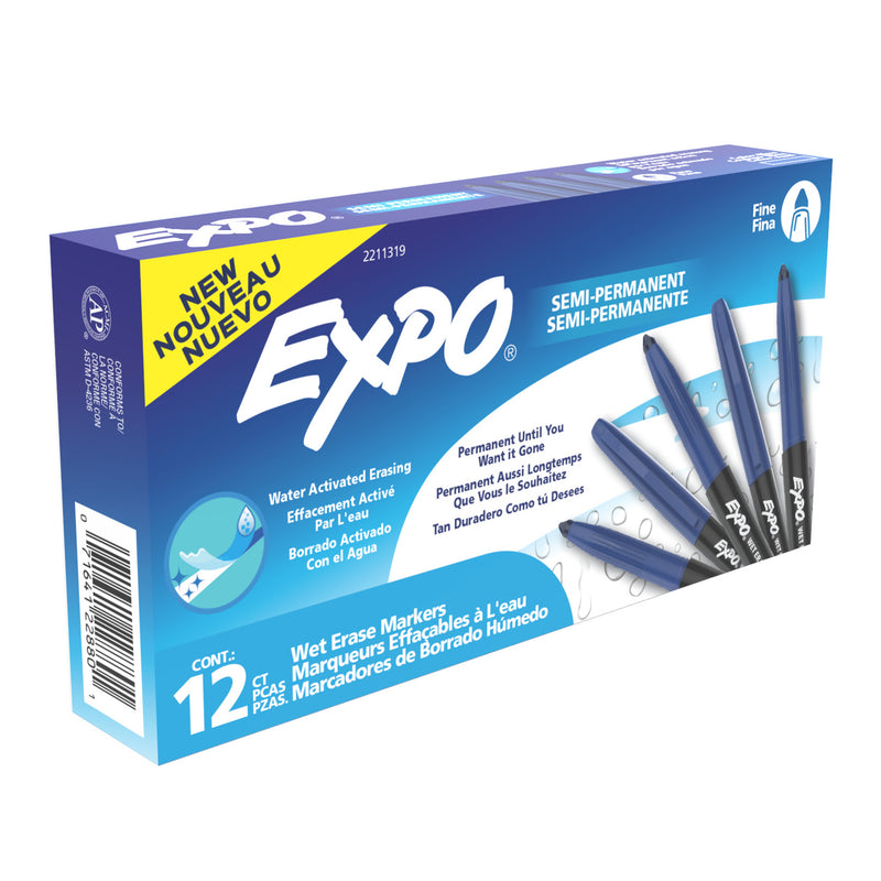 Vis-a-Vis Wet Erase Markers, Fine Point, Blue, 12 Count