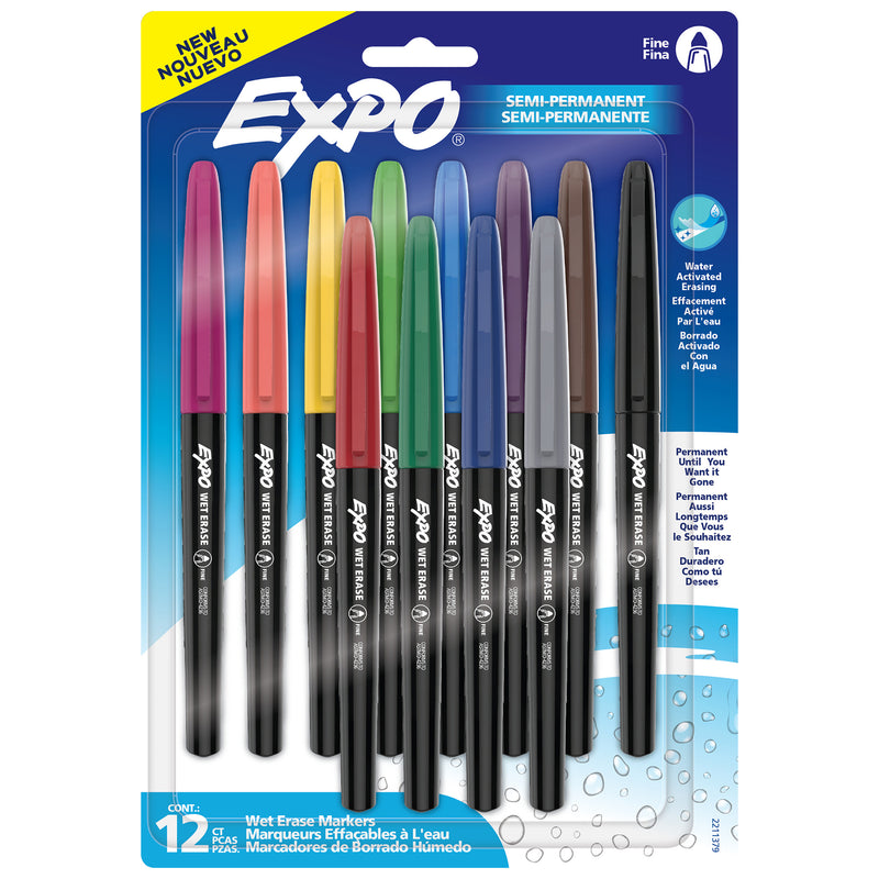 Vis-a-Vis Wet Erase Markers, Fine Point, Assorted, 12 Count