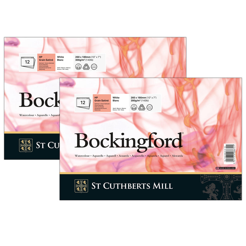 Bockingford Watercolor Pad, Hot Pressed, White, Glue Binding, 140lb/300gsm, 12 Sheet, 7x10 inch, Pack of 2