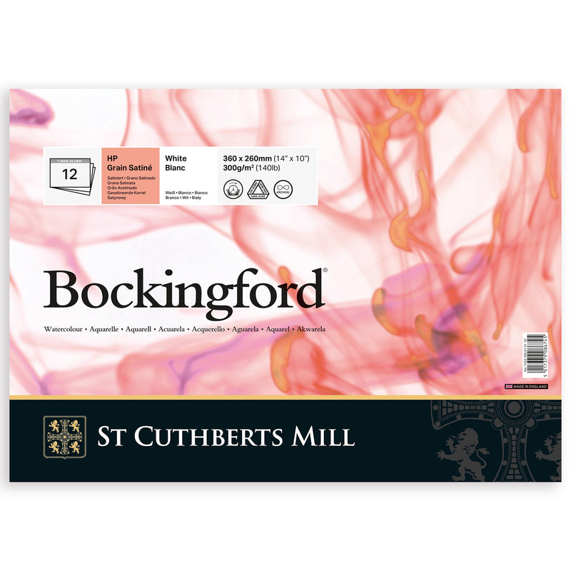 Bockingford Watercolor Pad, Hot Pressed, White, Glue Binding, 140lb/300gsm, 12 Sheet, 10x14 inch, 1 Count