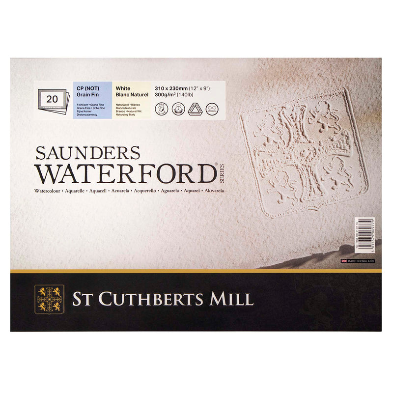 Saunders Waterford Watercolor Block, Cold Pressed, White, 140lb/300gsm, 20 Sheet, 12x9 inch, 1 Count