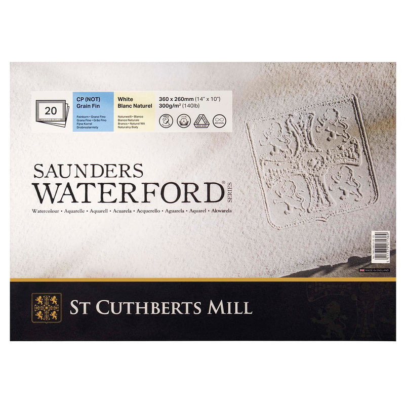 Saunders Waterford Watercolor Block, Cold Pressed, White, 140lb/300gsm, 20 Sheet, 14x10 inch, 1 Count