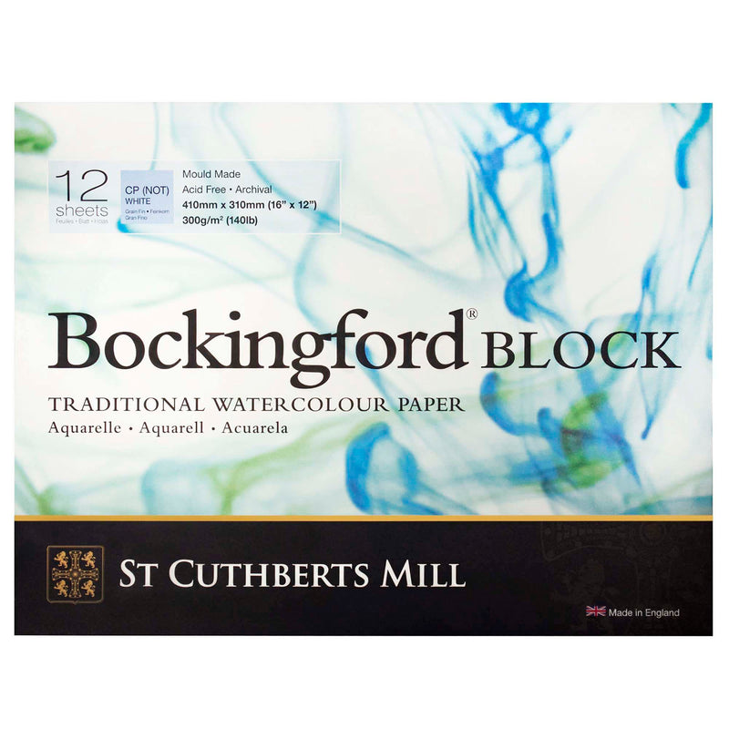 Bockingford Watercolor Block, Cold Pressed, White, 140lb/300gsm, 12 Sheet, 12x16 inch, 1 Count