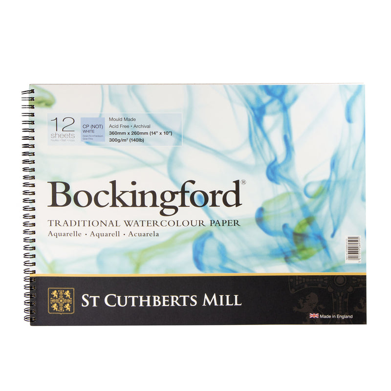 Bockingford Watercolor Pad, Cold Pressed, Spiral Binding, 140lb/300gsm, 12 Sheet, 10x14 inch, 1 Count