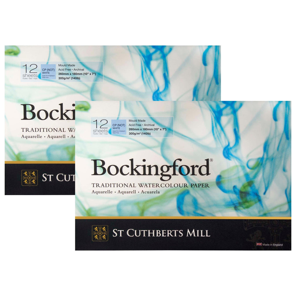Bockingford Watercolor Pad, Cold Pressed, Glue Binding, 140lb/300gsm, 12 Sheet, 7x10 inch, Pack of 2