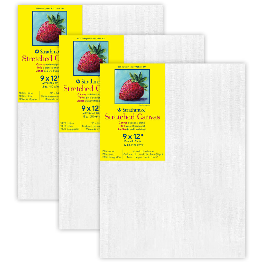 300 Series Traditional Stretched Canvas, 9x12 inch, Pack of 3