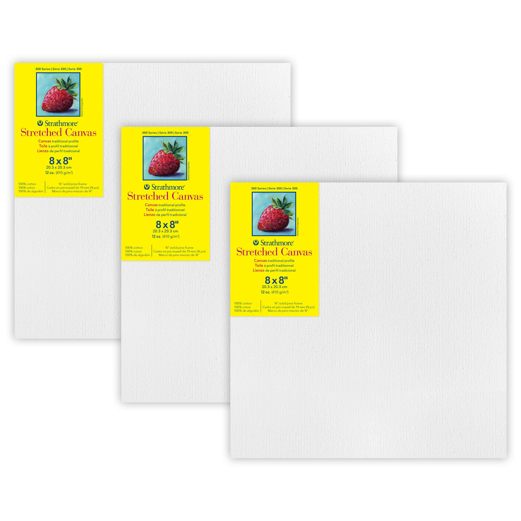 300 Series Traditional Stretched Canvas, 8x8 inch, Pack of 3