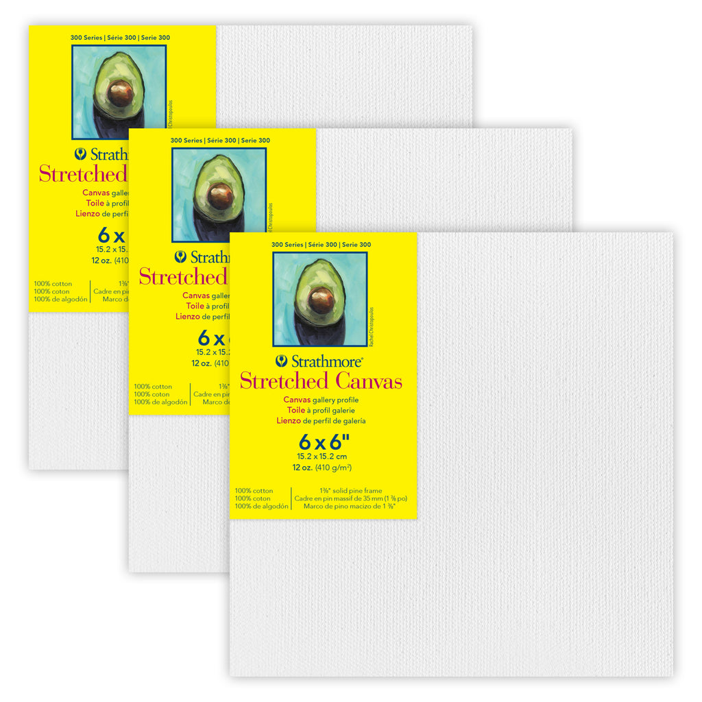 300 Series Gallery Stretched Canvas, 6x6 inch, Pack of 3