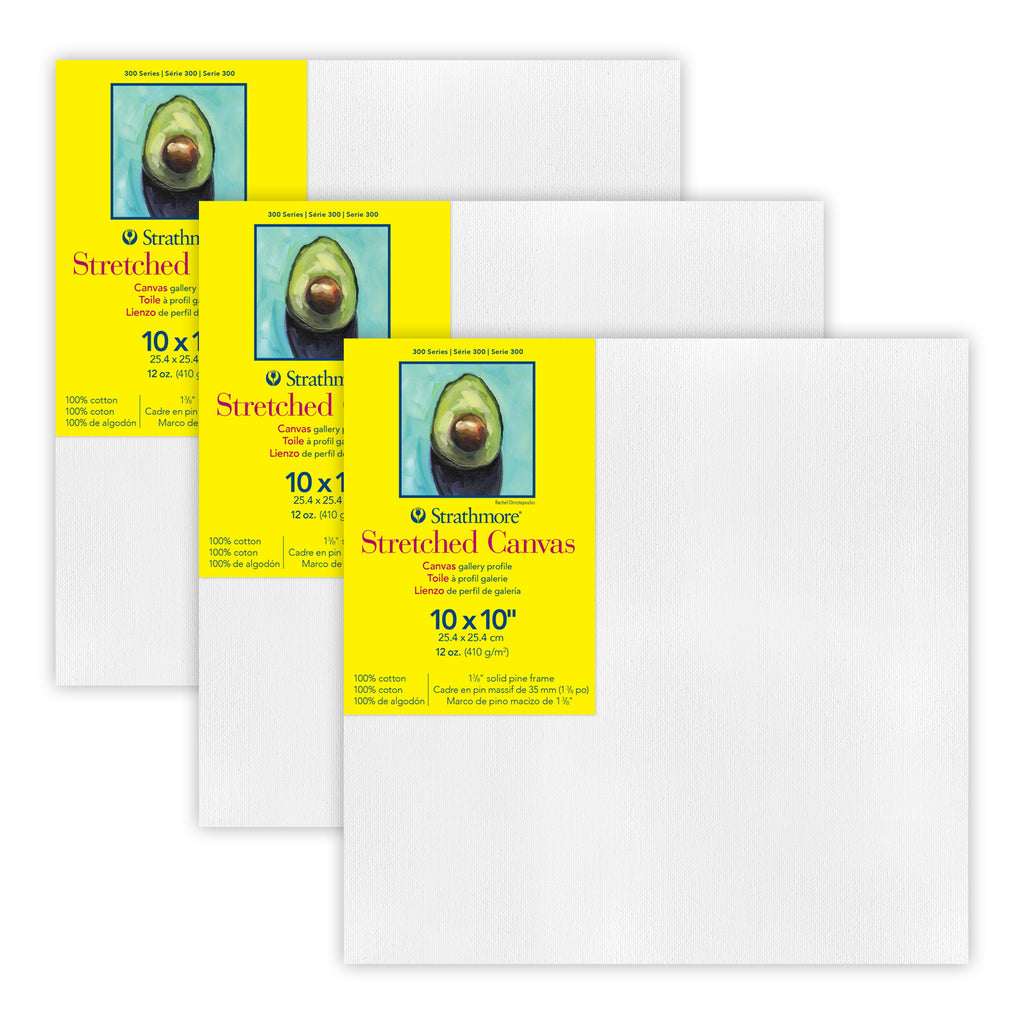 300 Series Gallery Stretched Canvas, 10x10 inch, Pack of 3