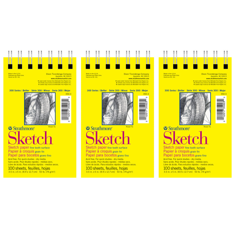 300 Series Sketch Pad, Side Wire Binding, 100 Sheets, 3.5x5 inch, Pack of 6