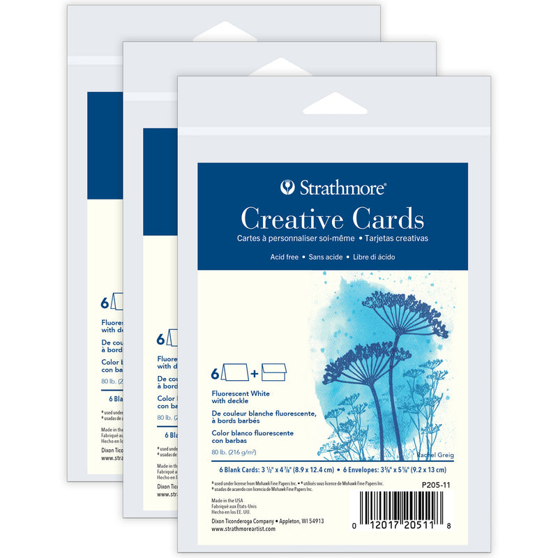 Creative Cards & Envelopes, Flourescent White with Deckle Edge, Anniversary Size, 3.5x4.875 inch, 6 Per Pack, 3 Packs