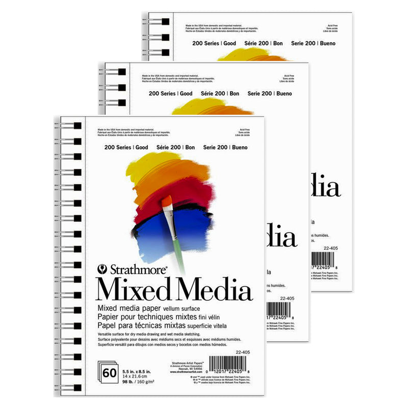 200 Series Mixed Media Pad, 60 Sheet, 5.5x8.5 inch, Pack of 3