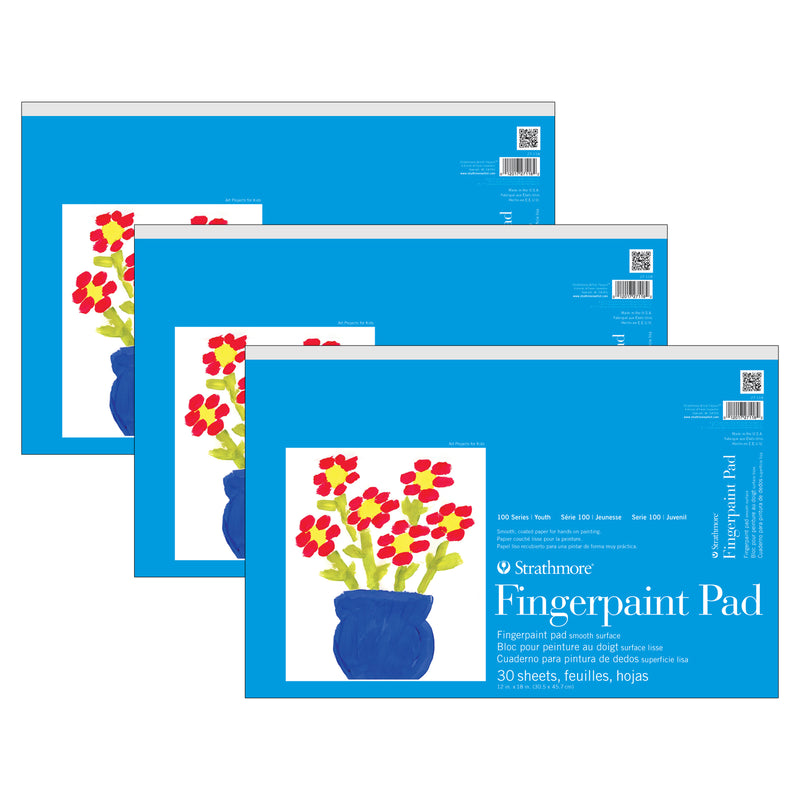 100 Series Fingerpaint Pad, 30 Sheet, 12x18 inch, Pack of 3