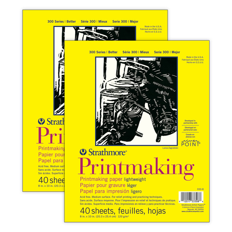 300 Series Printmaking Pad, Glue Binding, 40 Sheet, 8x10 inch, Pack of 2