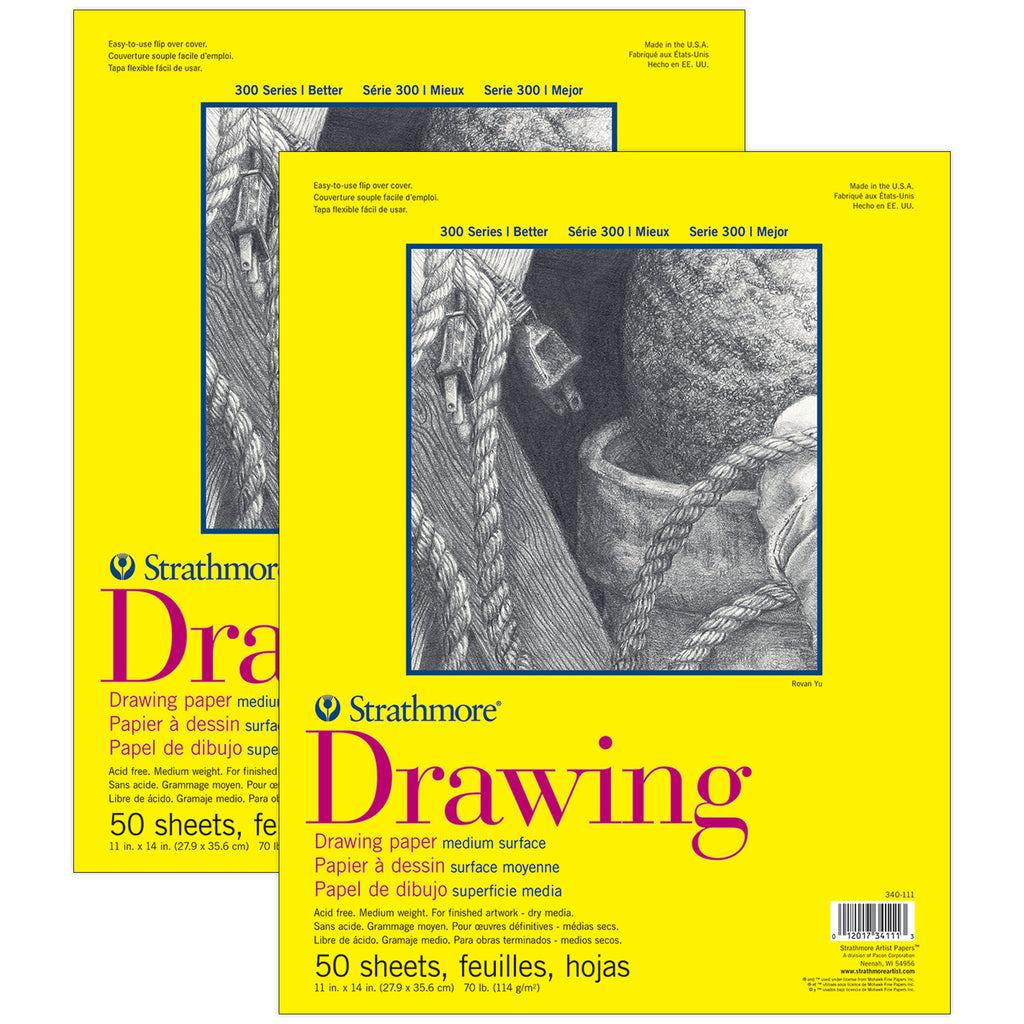 300 Series Drawing Pad, Glue Binding, 50 Sheet, 11x14 inch, Pack of 2