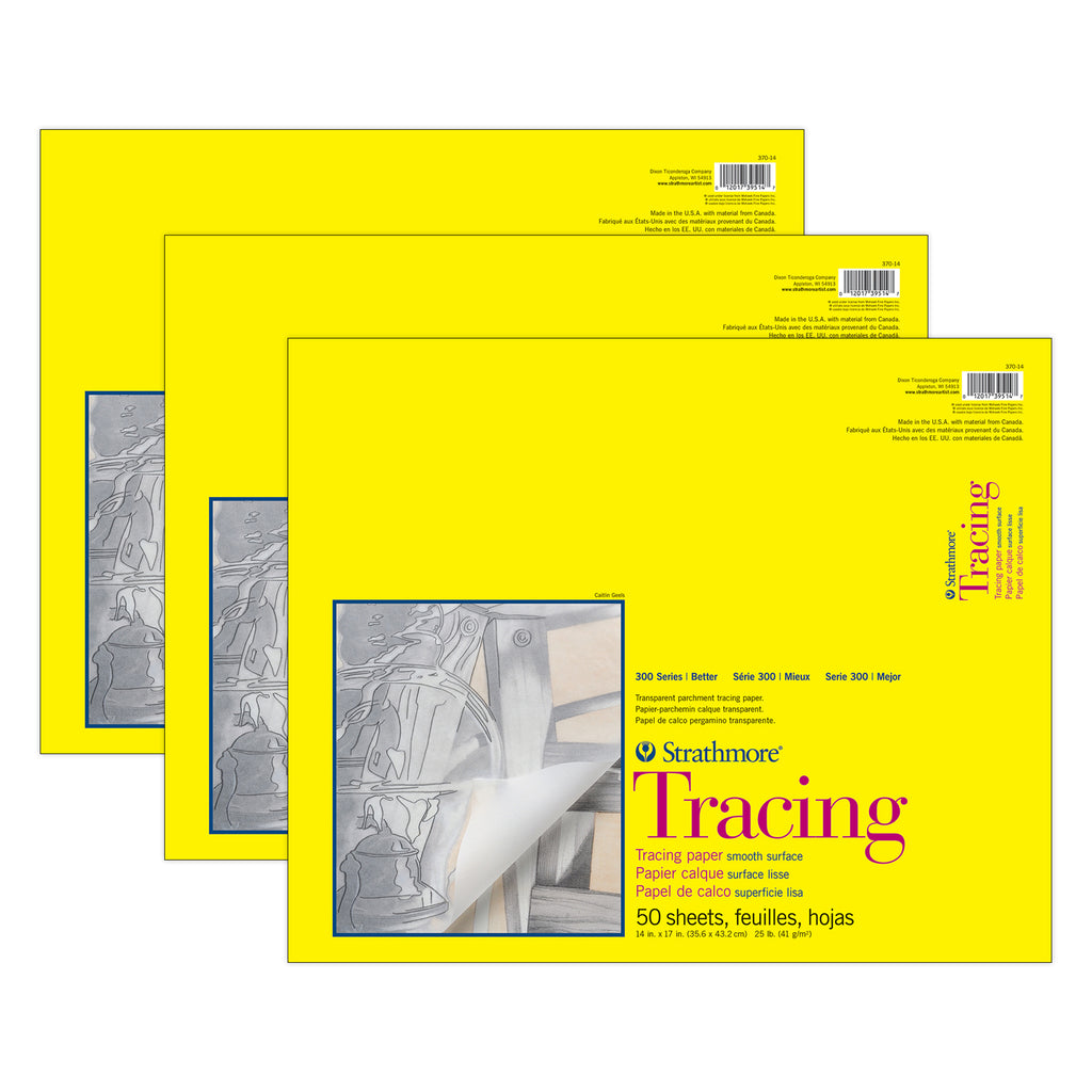 300 Series Tracing Pad, Tape Binding, 50 Sheet, 14x17 inch, Pack of 3