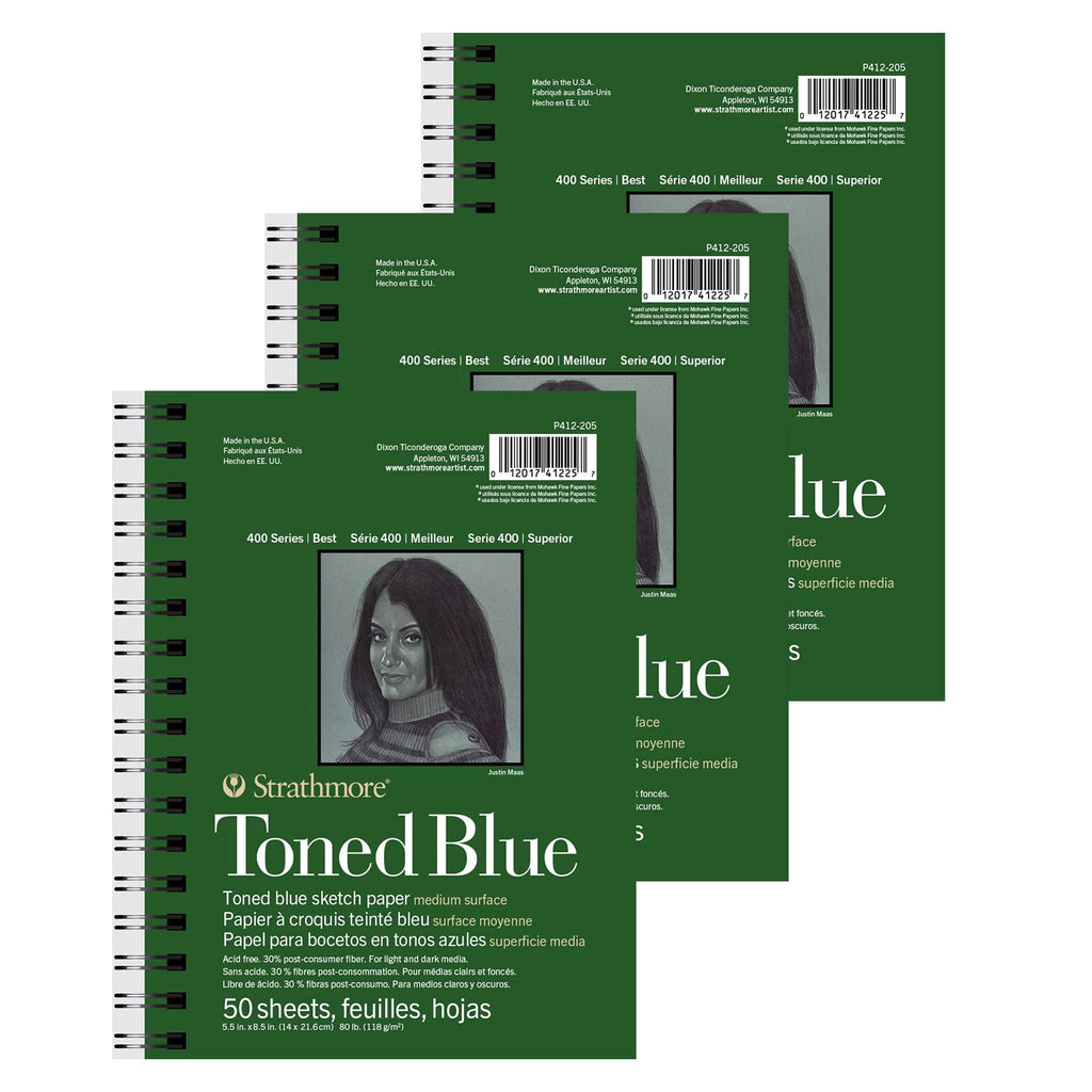 400 Series Sketch Pad, Recycled, Toned Blue, Side Wire Binding, 50 Sheet, 5.5x8.5 inch, Pack of 3