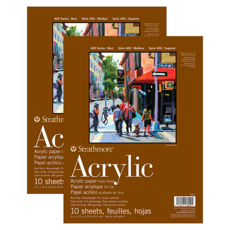 400 Series Acrylic Pad, Glue Binding, 10 Sheet, 9x12 inch, Pack of 2