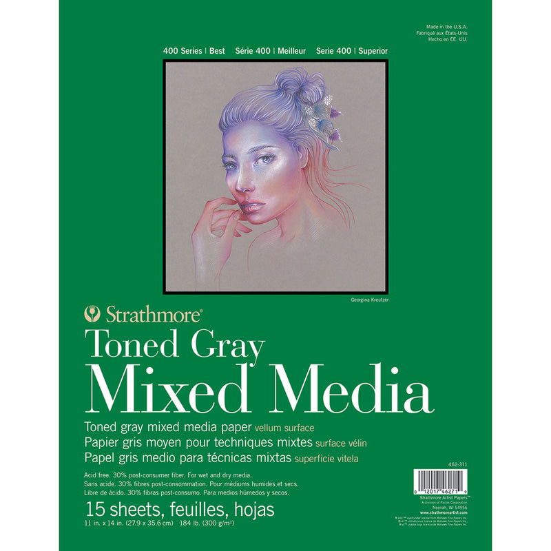 400 Series Mixed Media Pad, Toned Gray, Glue Binding, 15 Sheet, 11x14 inch, 1 Count