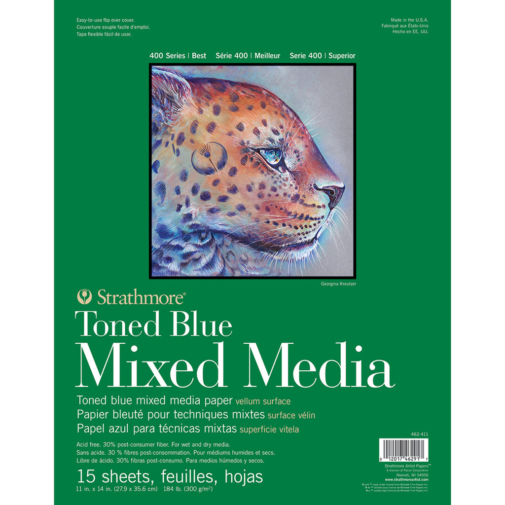 400 Series Mixed Media Pad, Toned Blue, Glue Binding, 15 Sheet, 11x14 inch, 1 Count
