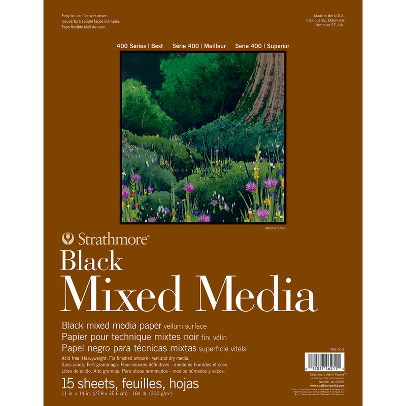 400 Series Mixed Media Pad, Black, Glue Binding, 15 Sheet, 11x14 inch, 1 Count