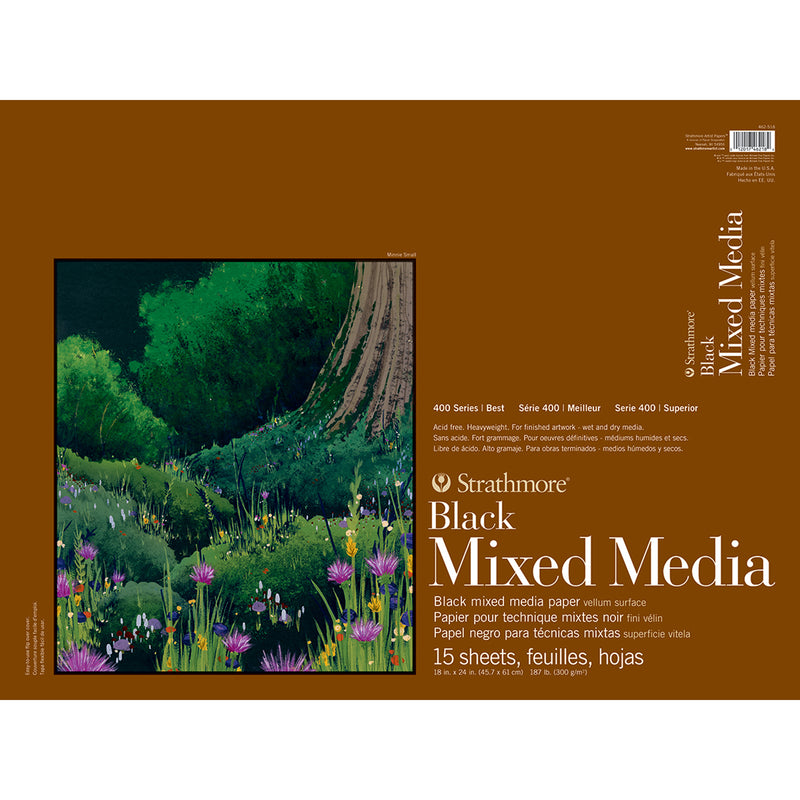 400 Series Mixed Media Pad, Black, Glue Binding, 15 Sheet, 18x24 inch, 1 Count