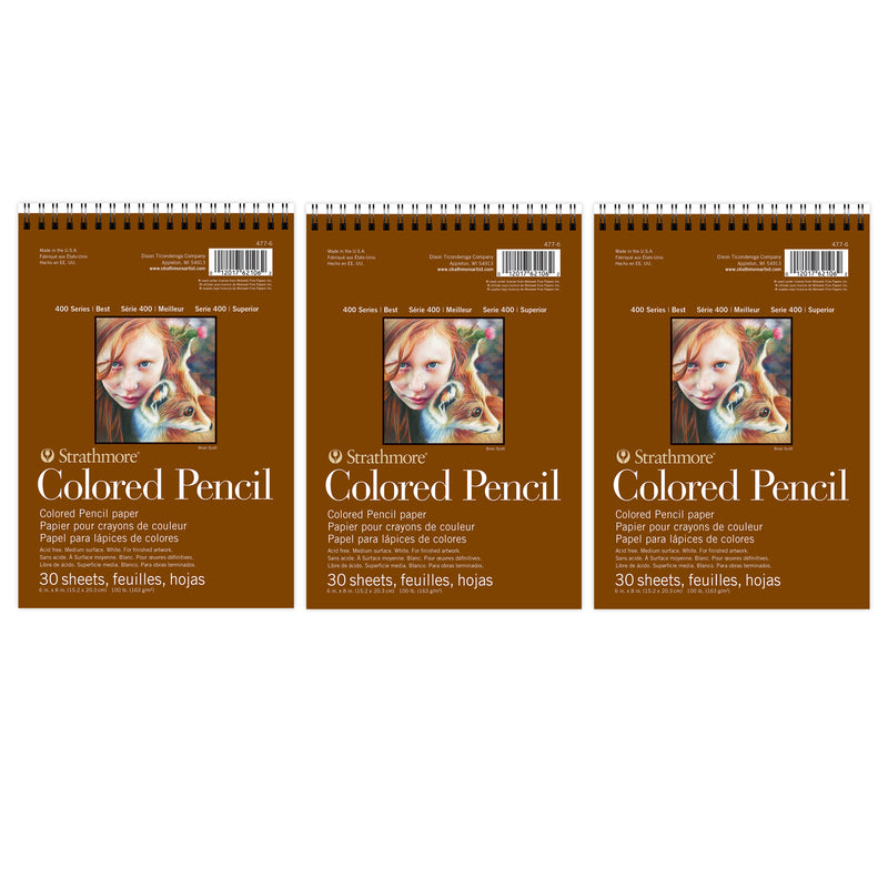 400 Series Color Pencil Pad, Wire Binding, 30 Sheet, 6x8 inch, Pack of 3