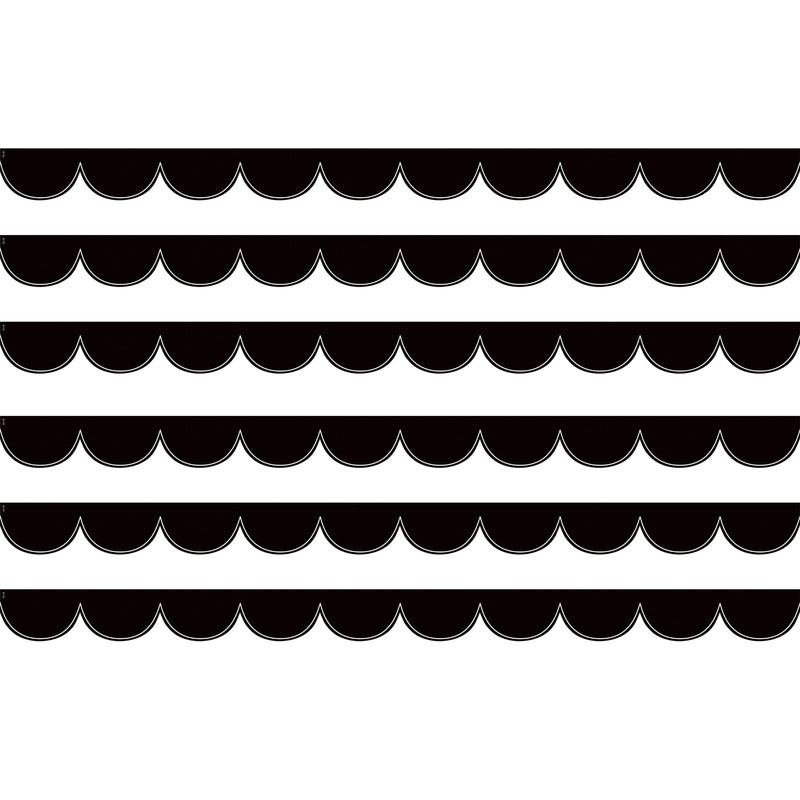 (6 Pk) Blk W/wht Scalloped Border Die Cut
