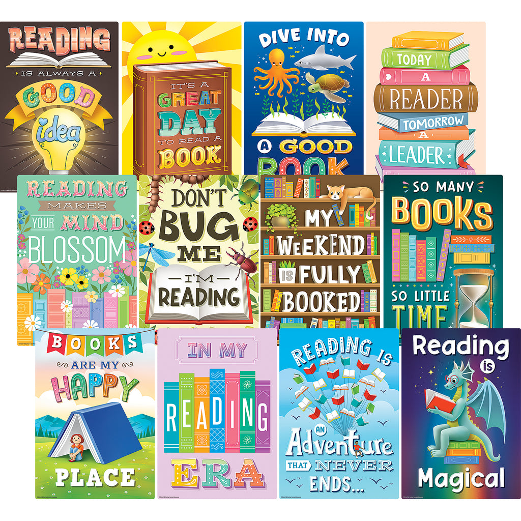 Reading Is Fun Small Poster Pack, 12 Posters