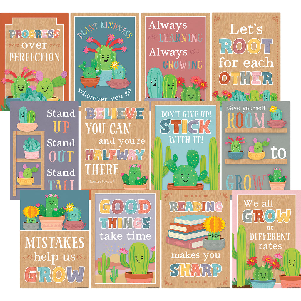 Happy Cactus Crew Positive Sayings Small Poster Pack, 11" x 15-3/4", Pack of 12