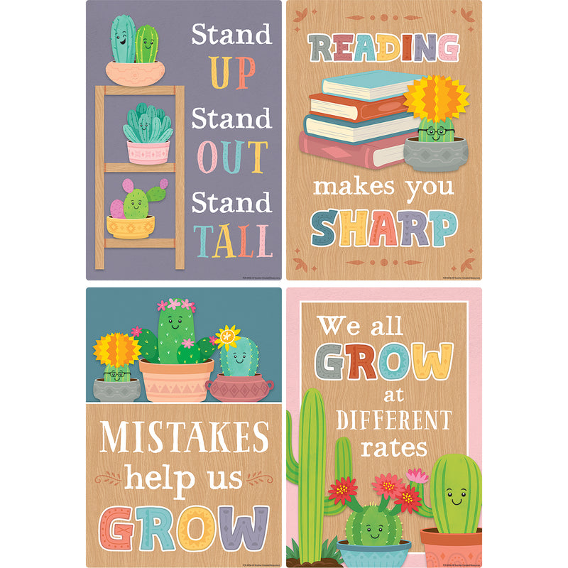 Happy Cactus Crew Positive Sayings Small Poster Pack, 11" x 15-3/4", Pack of 12