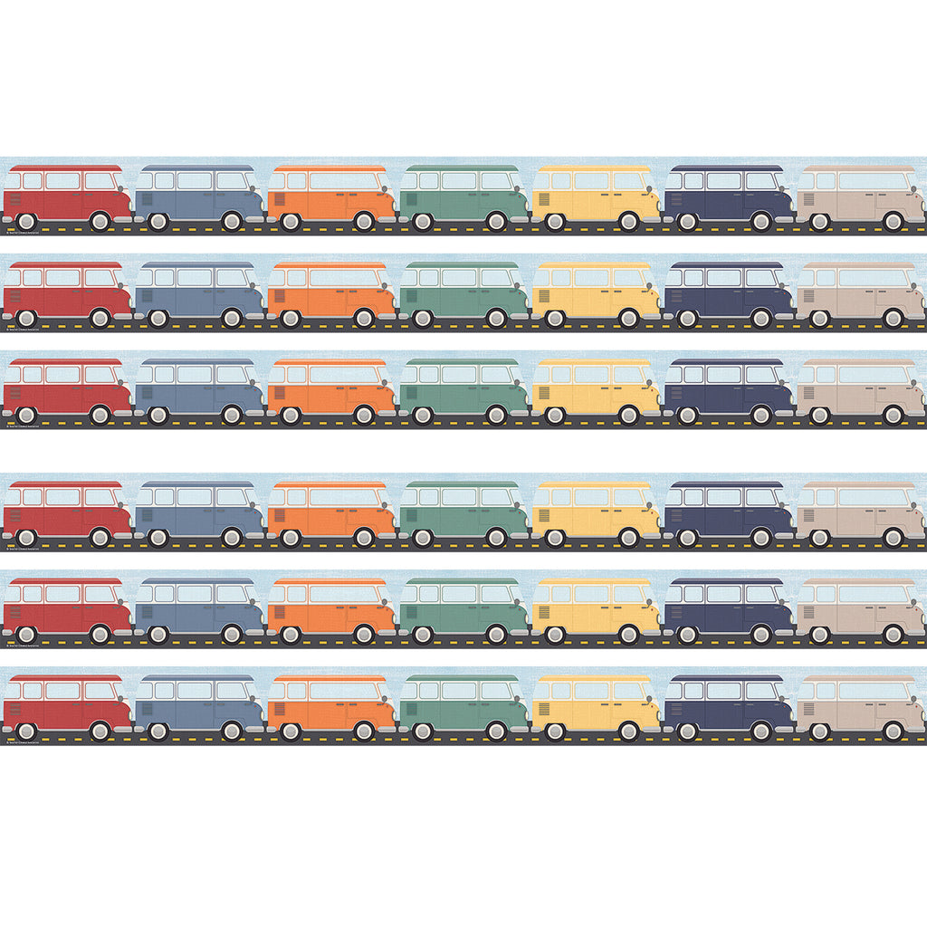 Moving Mountains Road Trip Camper Vans Straight Border Trim, 35 Feet Per Pack, 6 Packs