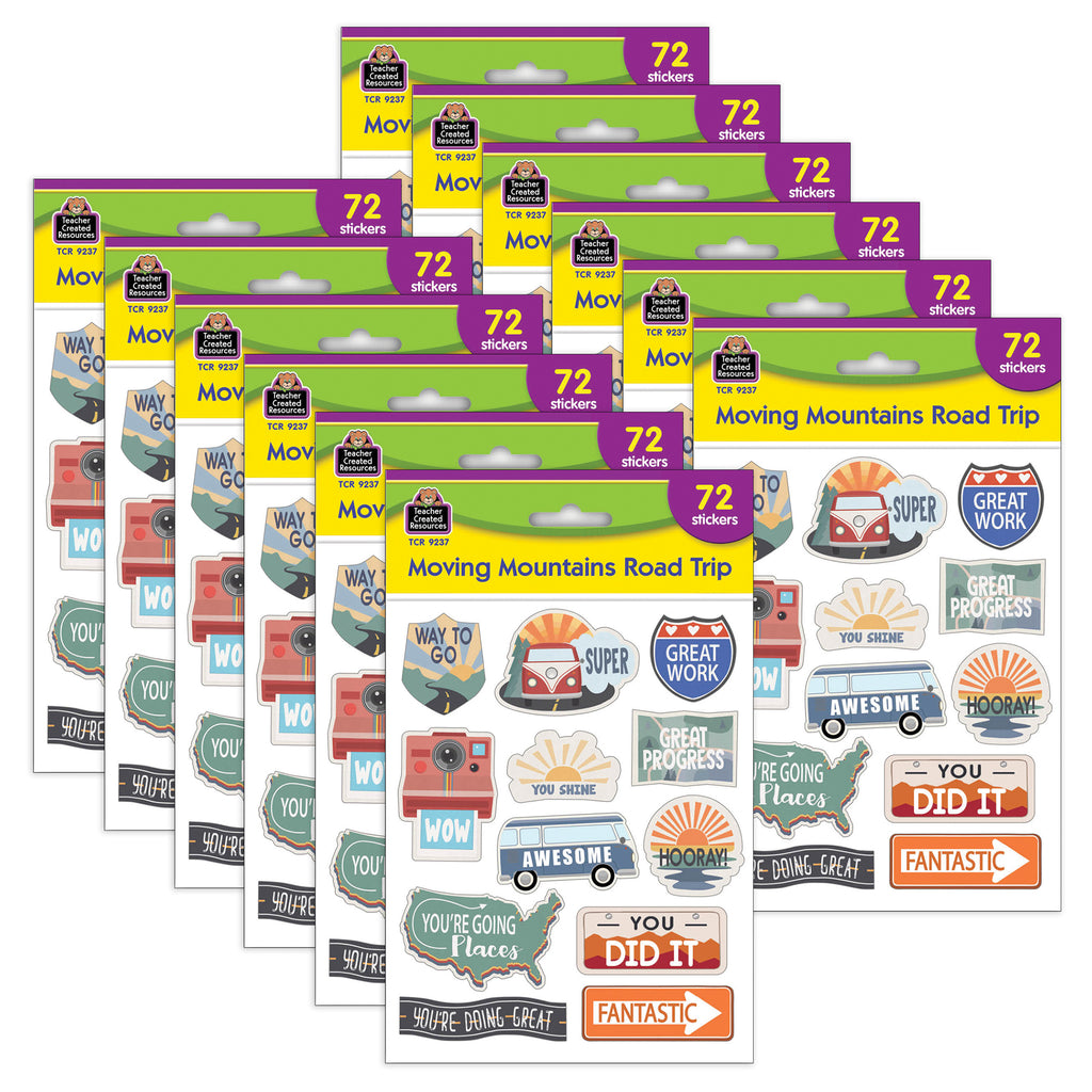 Moving Mountains Road Trip Stickers, 72 Per Pack, 12 Packs