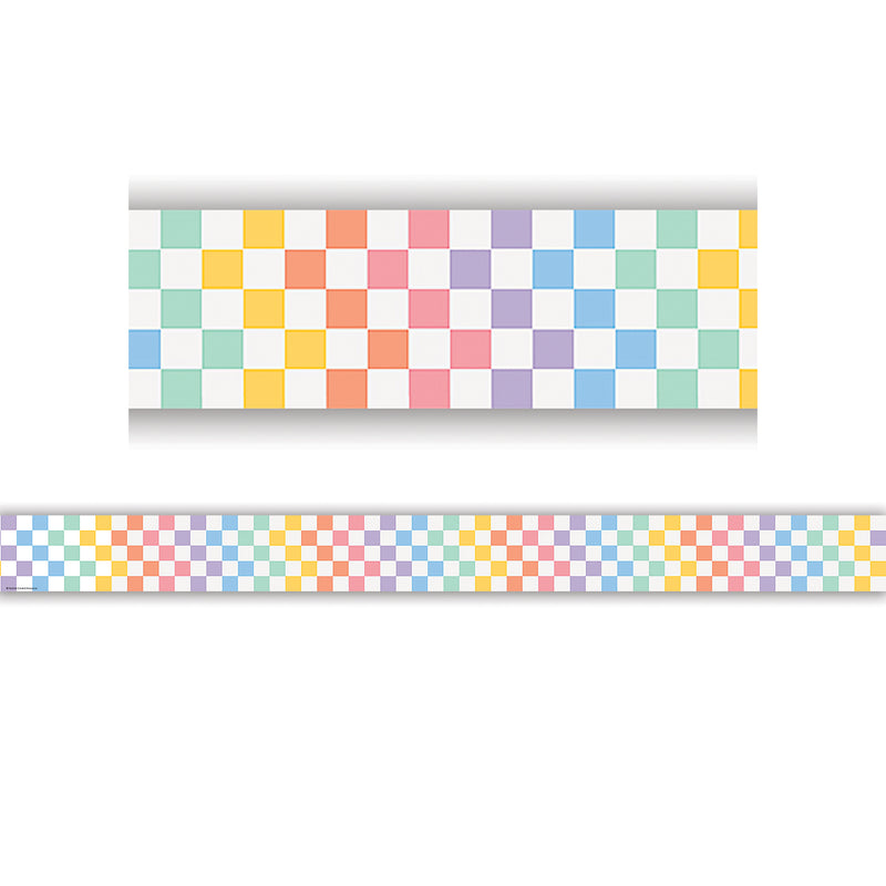 Cool for School Checkers Straight Border Trim, 35 Feet Per Pack, 6 Packs
