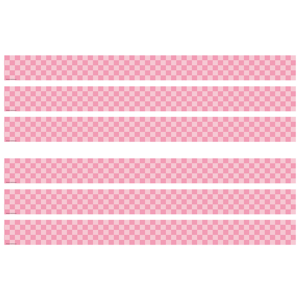 Cool for School Pink Checkers Straight Border Trim, 35 Feet Per Pack, 6 Packs