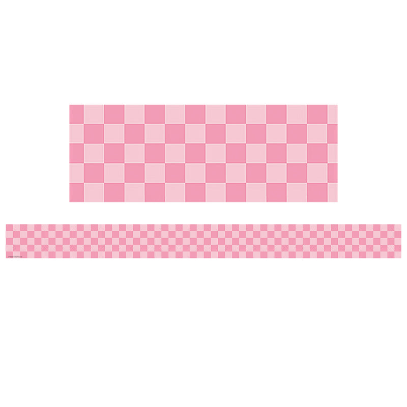 Cool for School Pink Checkers Straight Border Trim, 35 Feet Per Pack, 6 Packs