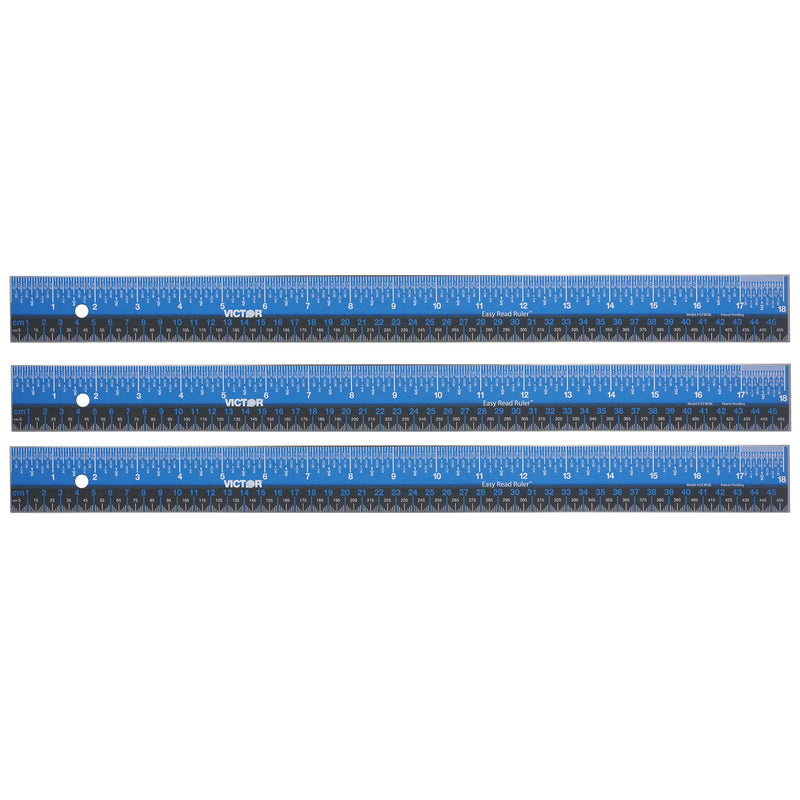 Easy Read™ Ruler, Stainless Steel, Blue/Black, 18", Pack of 3