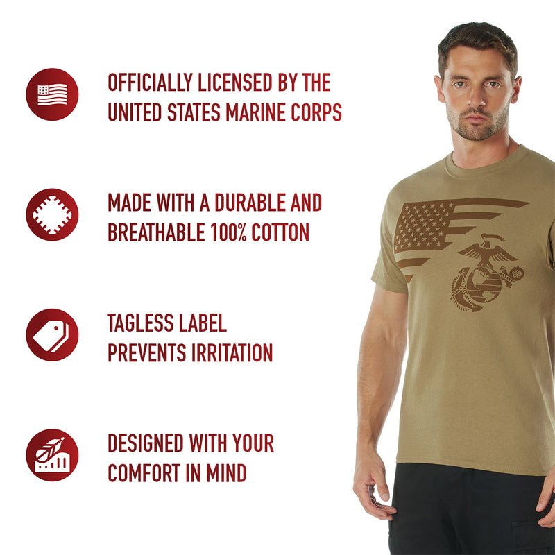 Rothco US Flag / USMC Eagle, Globe, & Anchor T Shirt - Coyote Brown
