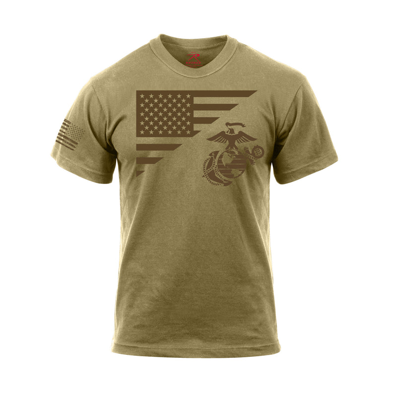Rothco US Flag / USMC Eagle, Globe, & Anchor T Shirt - Coyote Brown