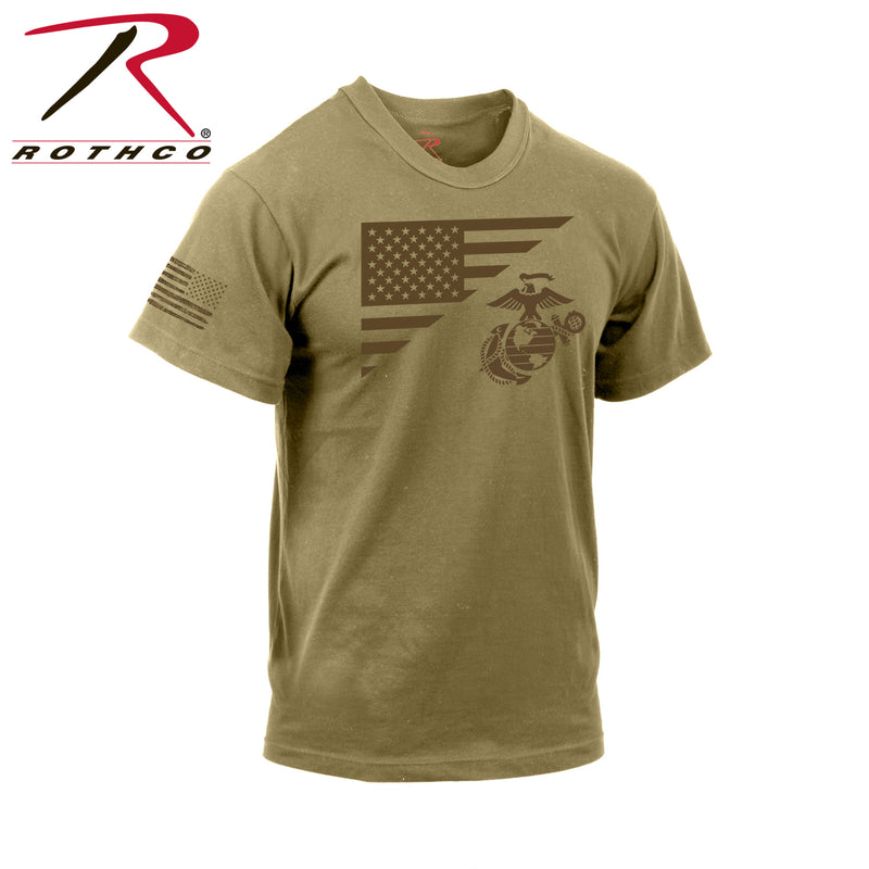 Rothco US Flag / USMC Eagle, Globe, & Anchor T Shirt - Coyote Brown
