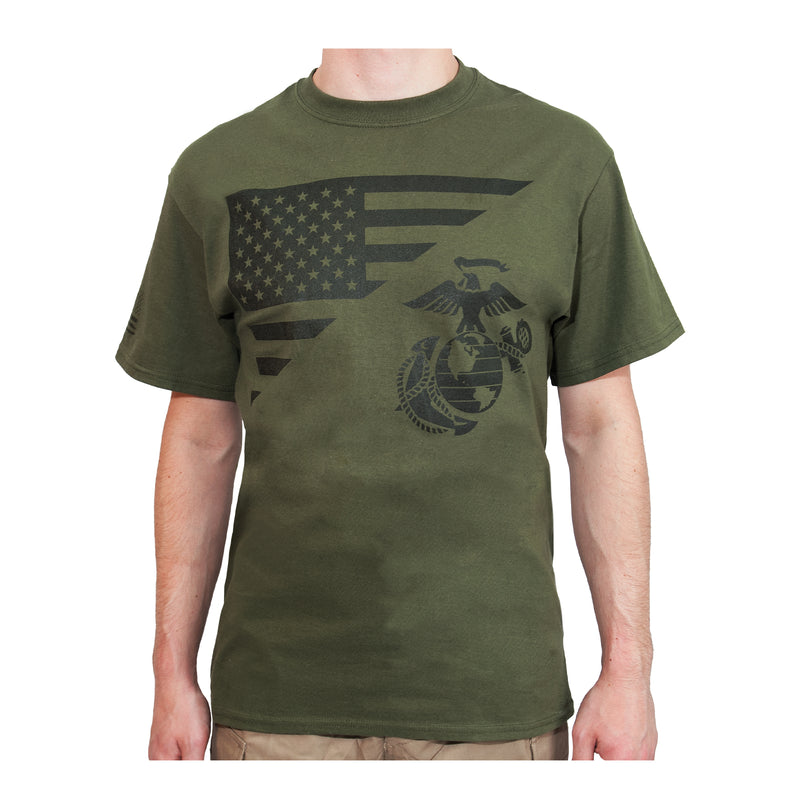 Rothco US Flag / USMC Eagle, Globe, & Anchor T Shirt - Coyote Brown